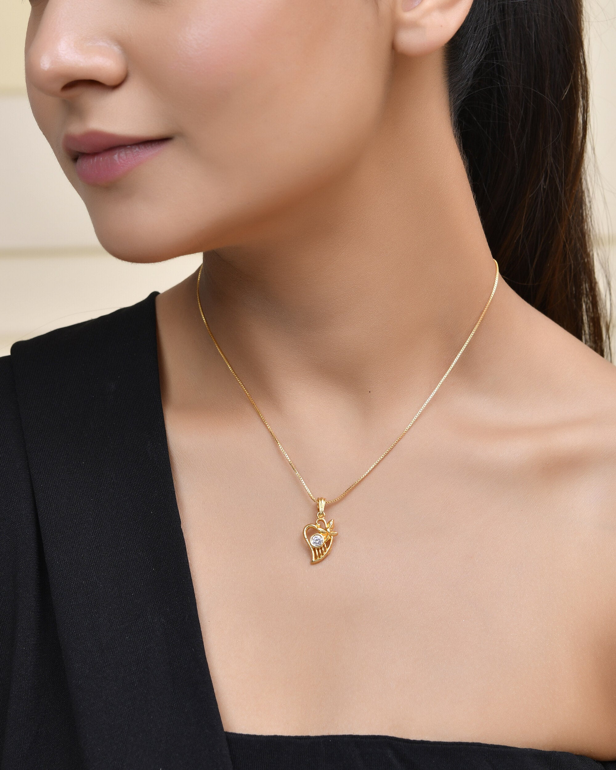 Jewels Nest Elegant Gold-Polished Couple Pendant Set - Distacart