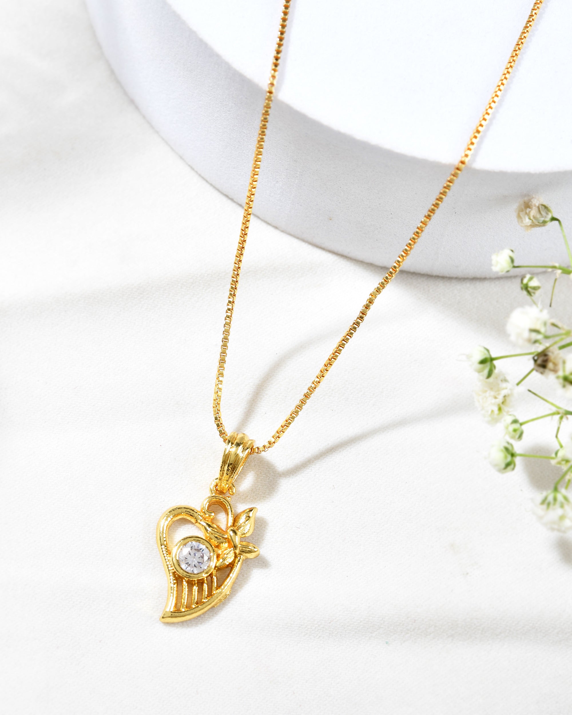 Jewels Nest Elegant Gold-Polished Couple Pendant Set - Distacart