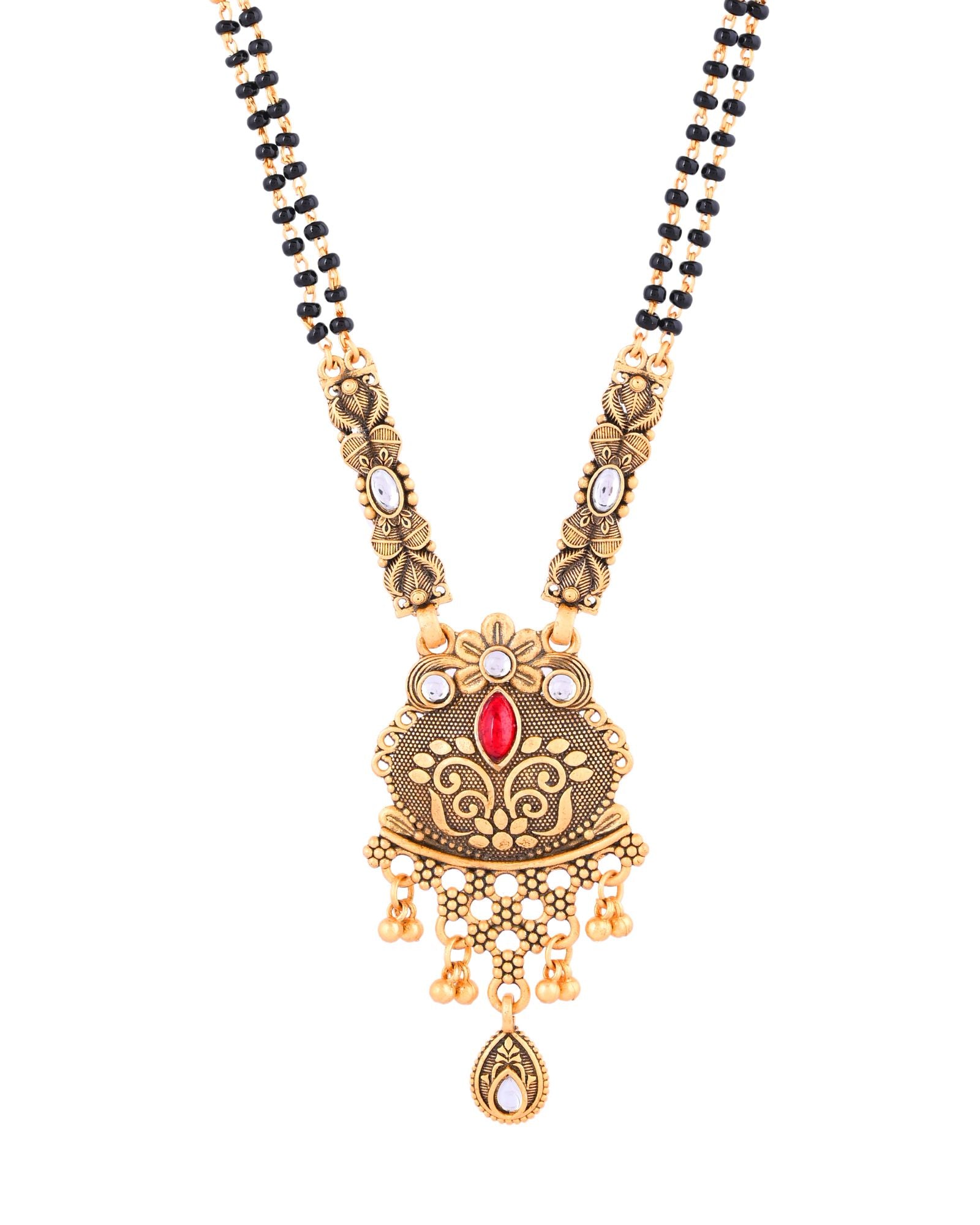 Jewels Nest Antique Gold-Plated Red Stone Temple Mangalsutra Set For Women - Distacart
