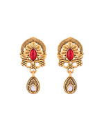 Thumbnail for Jewels Nest Antique Gold-Plated Red Stone Temple Mangalsutra Set For Women - Distacart