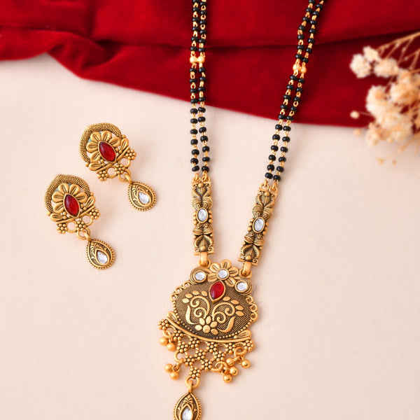 Jewels Nest Antique Gold-Plated Red Stone Temple Mangalsutra Set For Women - Distacart