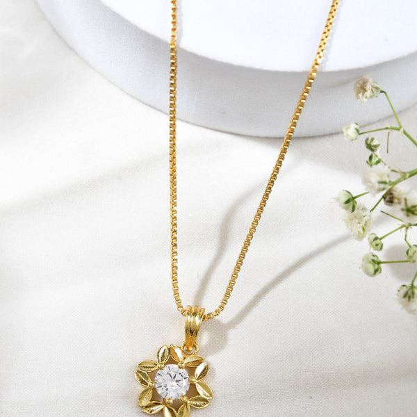 Jewels Nest Elegant Gold-Polished Floral Pendant with Sparkling Stone - Distacart