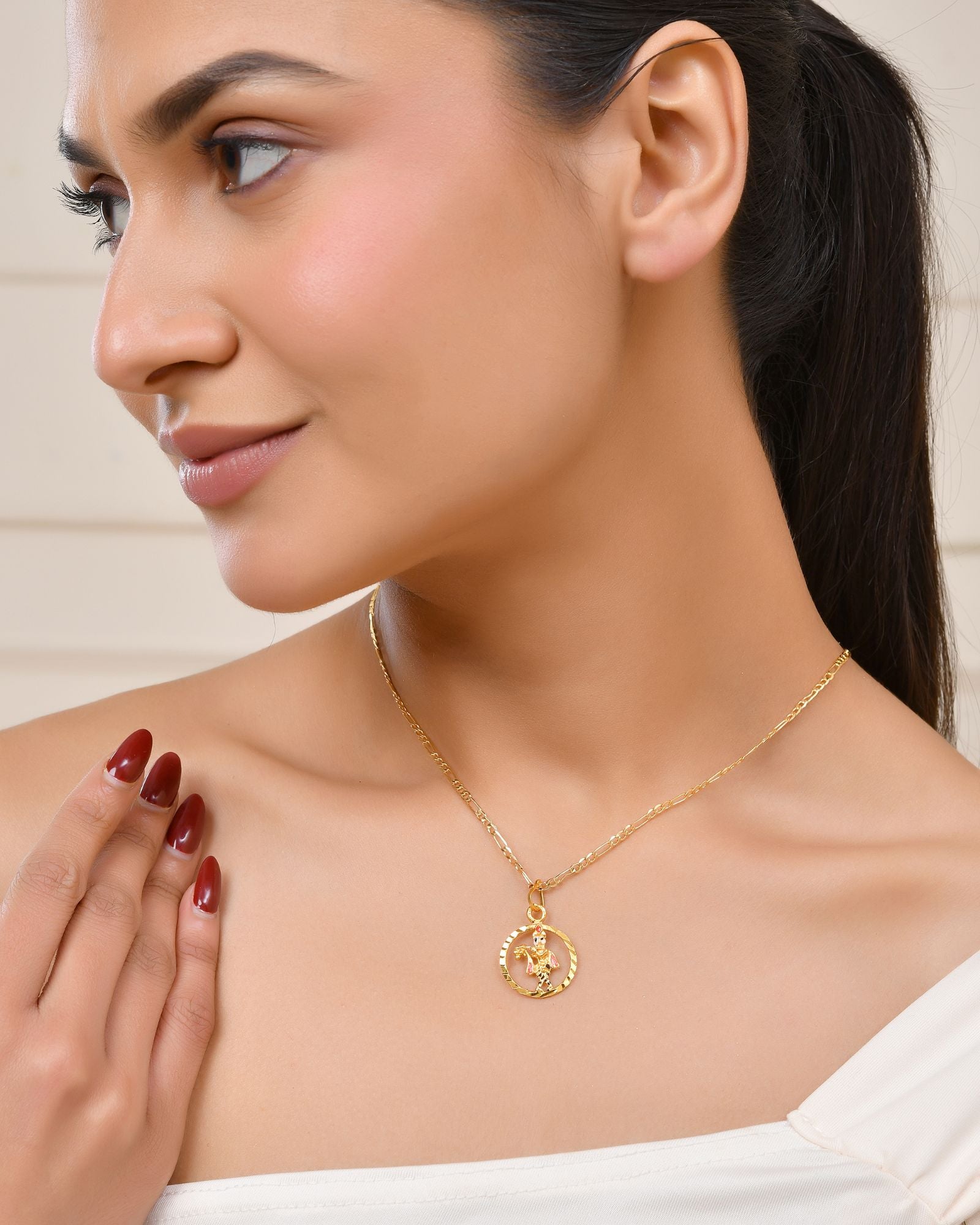 Jewels Nest Gold-Tone Enamel Krishna Circle Pendant Necklace For Women - Distacart