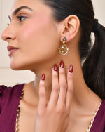 Thumbnail for Jewels Nest Gold-Tone Oxidised Pearl Drop Chandbali Earrings - Distacart