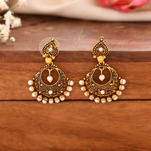 Jewels Nest Gold-Tone Oxidised Pearl Drop Chandbali Earrings - Distacart