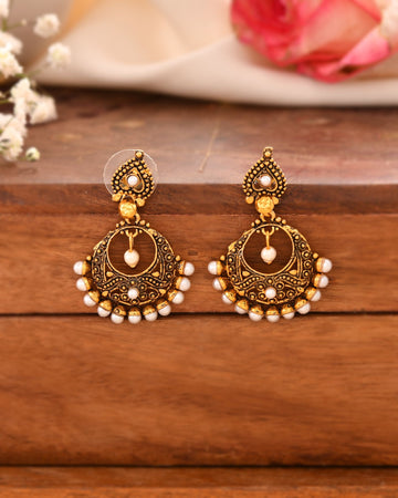 Jewels Nest Gold-Tone Oxidised Pearl Drop Chandbali Earrings - Distacart