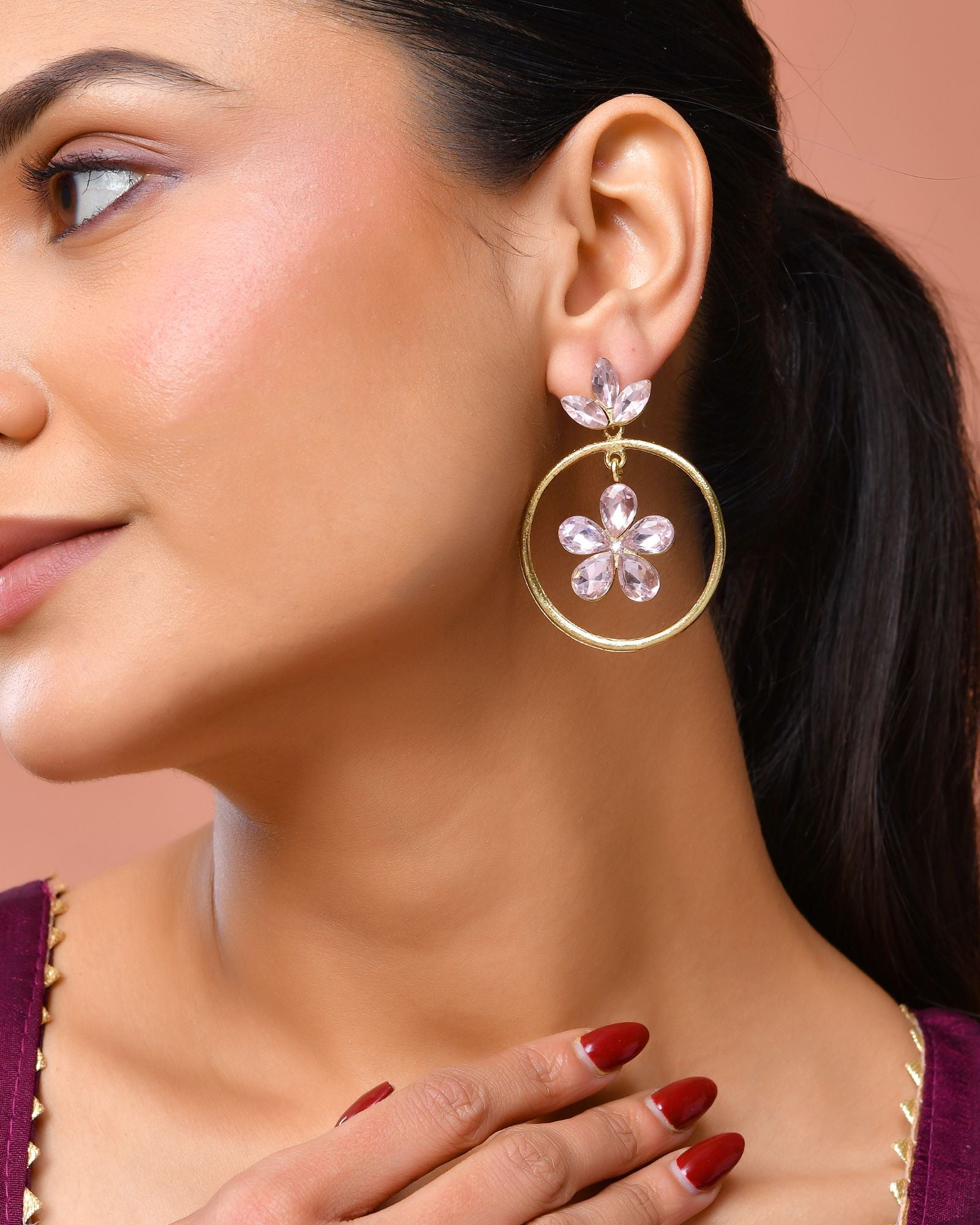 Jewels Nest Gold-Tone Floral Crystal Hoop Earrings For Women - Distacart