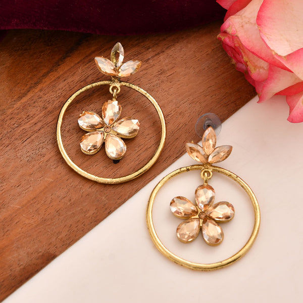Jewels Nest Gold-Tone Champagne Crystal Floral Hoop Earrings For Women - Distacart