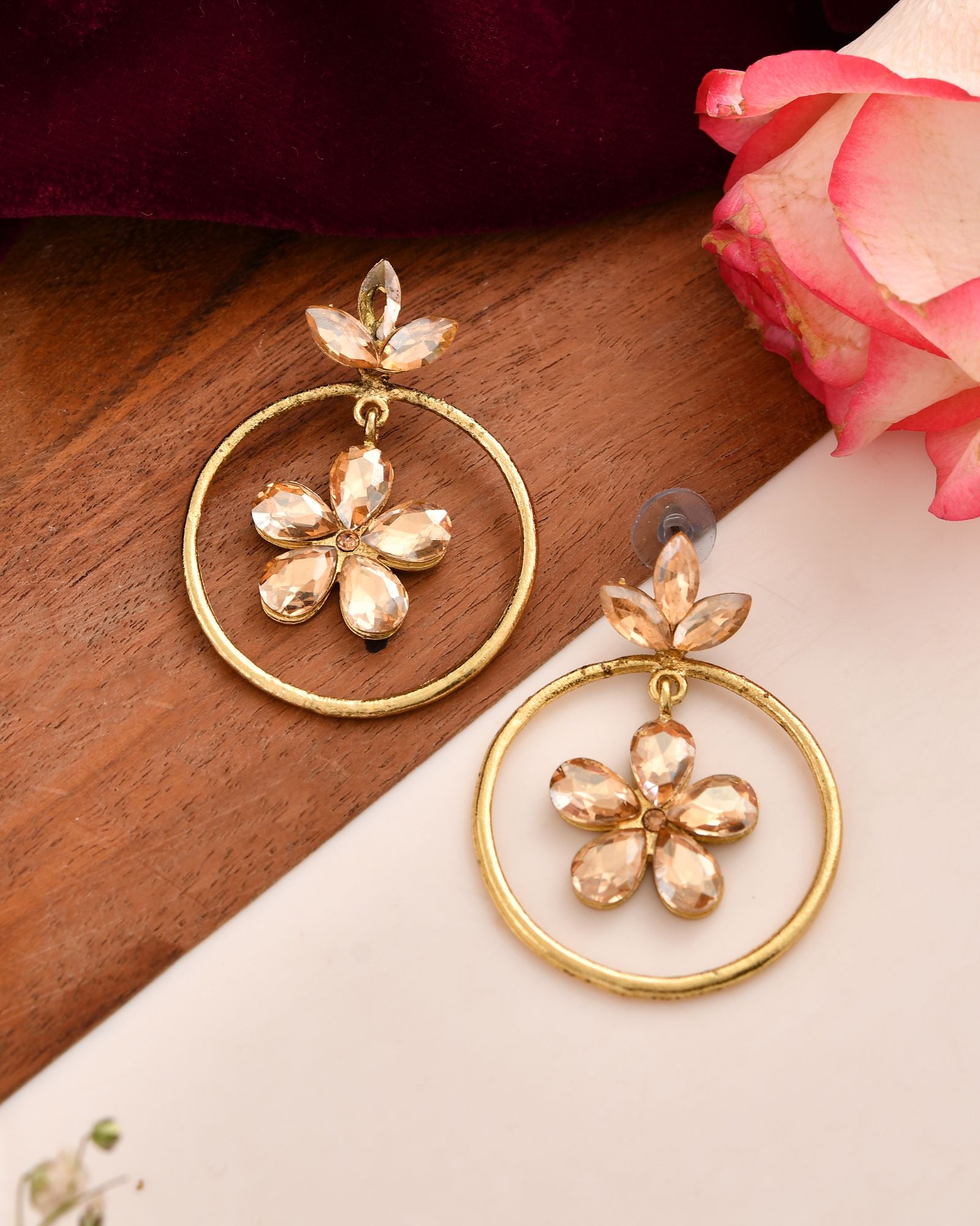 Jewels Nest Gold-Tone Champagne Crystal Floral Hoop Earrings For Women - Distacart