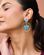 Thumbnail for Jewels Nest Gold-Tone Blue Crystal Floral Hoop Earrings For Women - Distacart