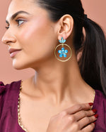 Thumbnail for Jewels Nest Gold-Tone Blue Crystal Floral Hoop Earrings For Women - Distacart