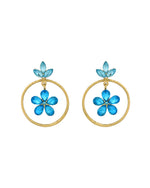 Thumbnail for Jewels Nest Gold-Tone Blue Crystal Floral Hoop Earrings For Women - Distacart