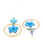 Thumbnail for Jewels Nest Gold-Tone Blue Crystal Floral Hoop Earrings For Women - Distacart