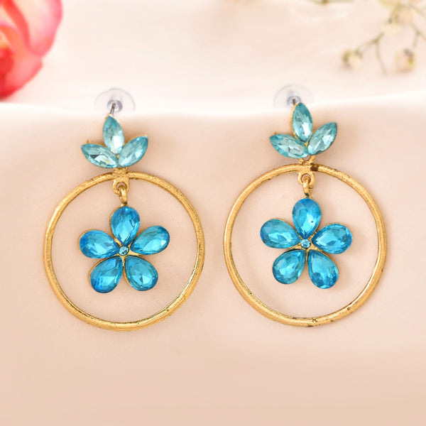 Jewels Nest Gold-Tone Blue Crystal Floral Hoop Earrings For Women - Distacart