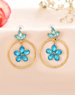 Thumbnail for Jewels Nest Gold-Tone Blue Crystal Floral Hoop Earrings For Women - Distacart