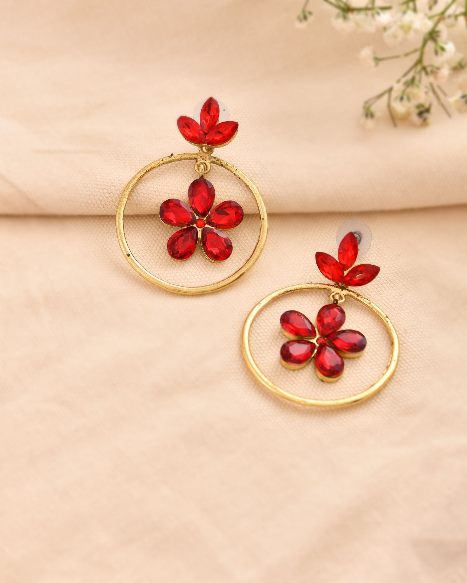Jewels Nest Gold-Tone Red Crystal Floral Hoop Earrings For Women - Distacart