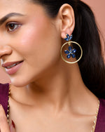Thumbnail for Jewels Nest Gold-Tone Blue Crystal Floral Hoop Earrings For Women - Distacart