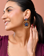 Thumbnail for Jewels Nest Gold-Tone Blue Crystal Floral Hoop Earrings For Women - Distacart