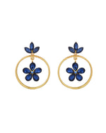 Thumbnail for Jewels Nest Gold-Tone Blue Crystal Floral Hoop Earrings For Women - Distacart