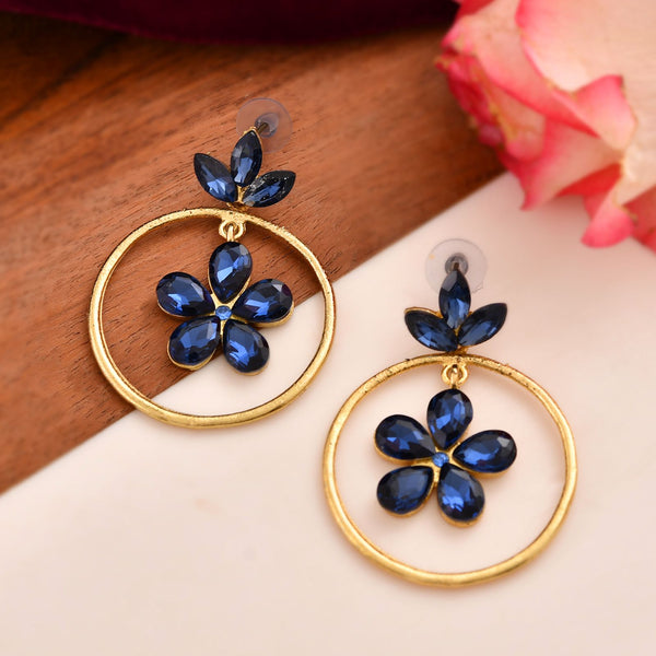 Jewels Nest Gold-Tone Blue Crystal Floral Hoop Earrings For Women - Distacart