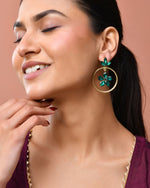 Thumbnail for Jewels Nest Gold Tone Emerald Green Crystal Floral Hoop Earrings For Women - Distacart