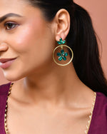 Thumbnail for Jewels Nest Gold Tone Emerald Green Crystal Floral Hoop Earrings For Women - Distacart
