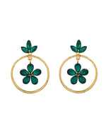 Thumbnail for Jewels Nest Gold Tone Emerald Green Crystal Floral Hoop Earrings For Women - Distacart