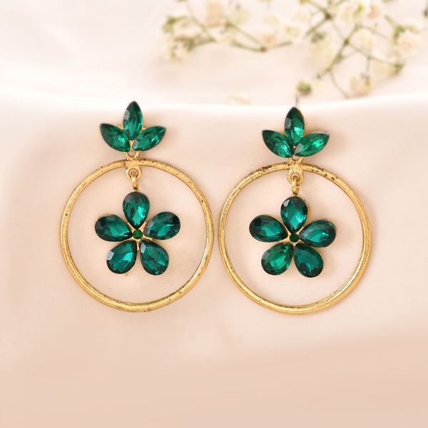 Jewels Nest Gold Tone Emerald Green Crystal Floral Hoop Earrings For Women - Distacart
