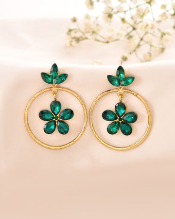 Jewels Nest Gold Tone Emerald Green Crystal Floral Hoop Earrings For Women - Distacart