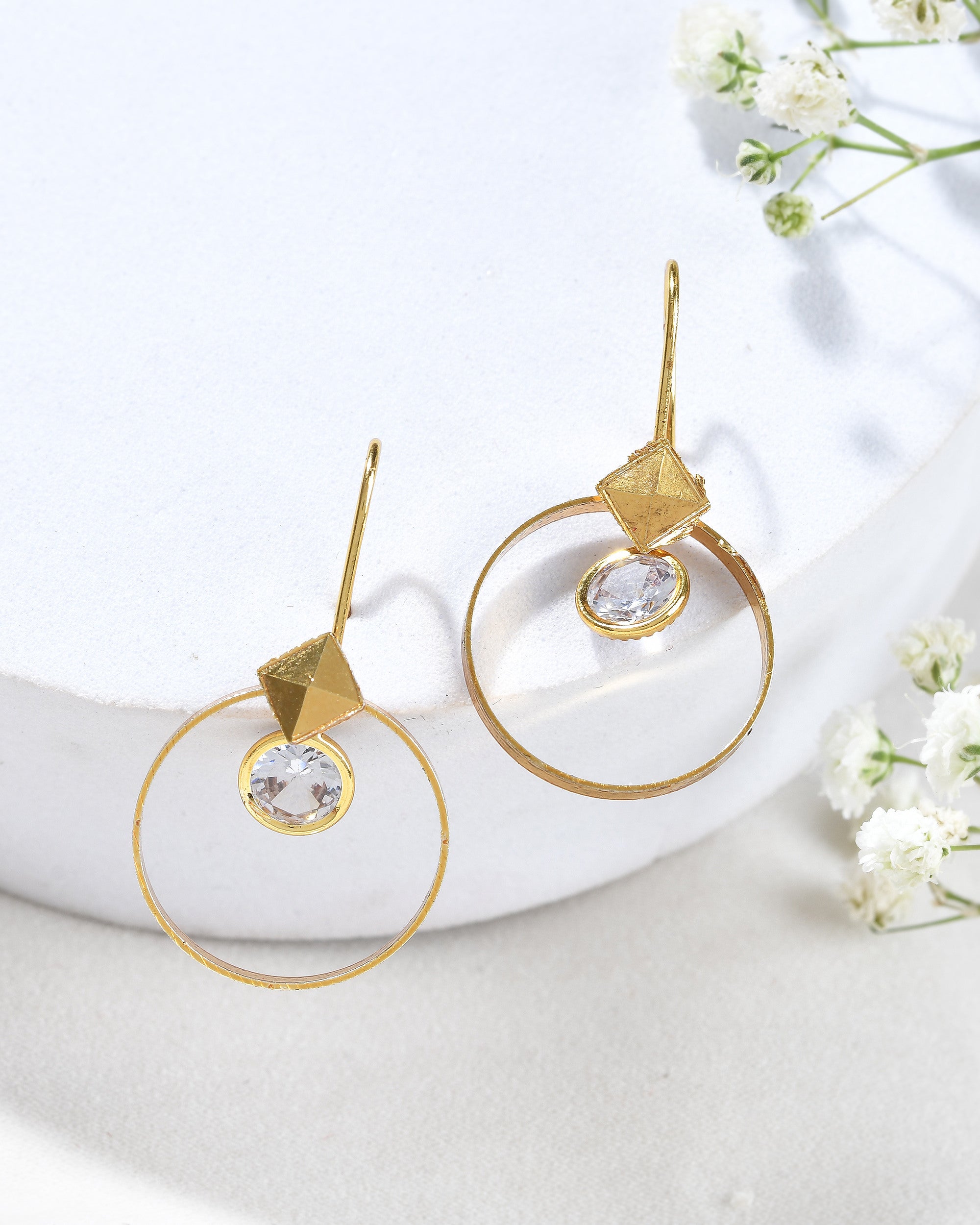 Jewels Nest Gold-Tone Hoop Earrings with Square Crystal Detailing - Distacart