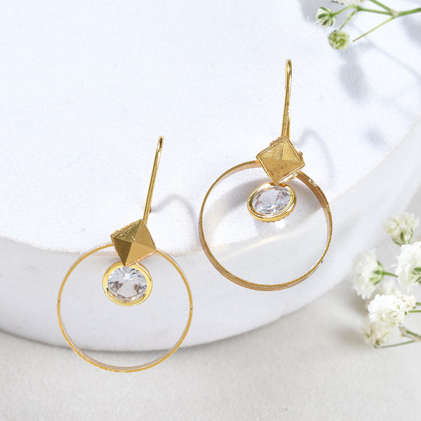 Jewels Nest Gold-Tone Hoop Earrings with Square Crystal Detailing - Distacart