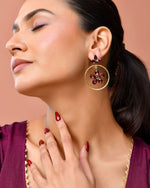 Thumbnail for Jewels Nest Gold Tone Dark Maroon Floral Hoop Earrings For Women - Distacart