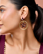Thumbnail for Jewels Nest Gold Tone Dark Maroon Floral Hoop Earrings For Women - Distacart