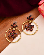 Thumbnail for Jewels Nest Gold Tone Dark Maroon Floral Hoop Earrings For Women - Distacart