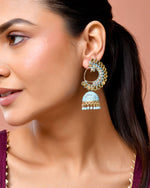 Thumbnail for Jewels Nest Gold Plated Kundan Style Blue Jhumka Earrings With Bead Drops For Women - Distacart