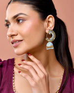 Thumbnail for Jewels Nest Gold Plated Kundan Style Blue Jhumka Earrings With Bead Drops For Women - Distacart