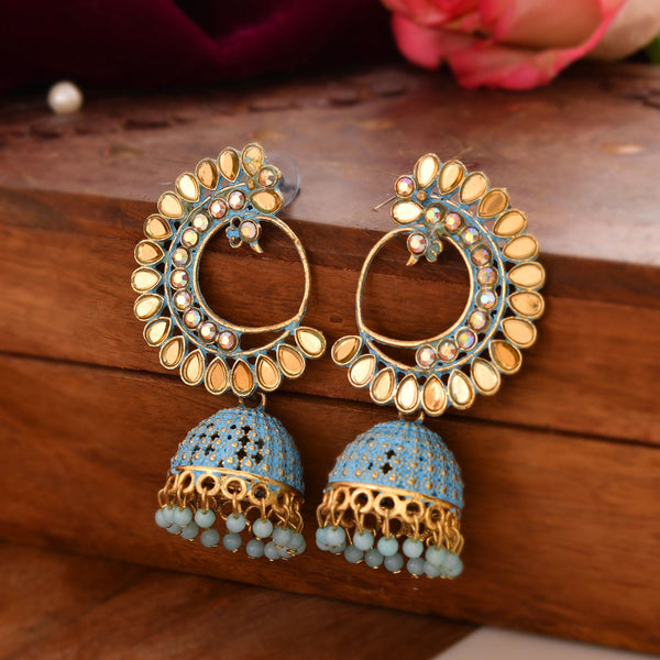 Jewels Nest Gold Plated Kundan Style Blue Jhumka Earrings With Bead Drops For Women - Distacart