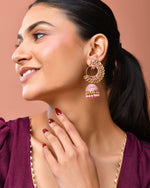 Thumbnail for Jewels Nest Gold Plated Kundan Style Light Pink Jhumka Earrings With Bead Drops For Women - Distacart