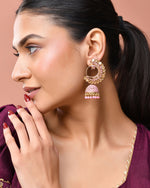 Thumbnail for Jewels Nest Gold Plated Kundan Style Light Pink Jhumka Earrings With Bead Drops For Women - Distacart
