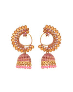 Thumbnail for Jewels Nest Gold Plated Kundan Style Light Pink Jhumka Earrings With Bead Drops For Women - Distacart