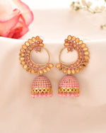 Thumbnail for Jewels Nest Gold Plated Kundan Style Light Pink Jhumka Earrings With Bead Drops For Women - Distacart