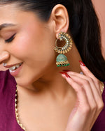 Thumbnail for Jewels Nest Gold Plated Kundan Style Green Jhumka Earrings With Bead Drops For Women - Distacart
