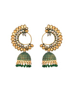 Thumbnail for Jewels Nest Gold Plated Kundan Style Green Jhumka Earrings With Bead Drops For Women - Distacart