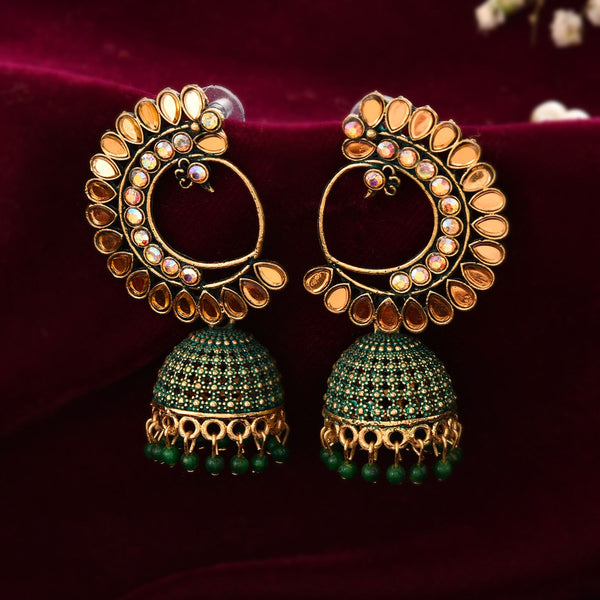 Jewels Nest Gold Plated Kundan Style Green Jhumka Earrings With Bead Drops For Women - Distacart