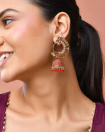 Thumbnail for Jewels Nest Gold Plated Kundan Style Red Beaded Jhumka Earrings For Women - Distacart