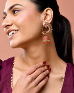 Thumbnail for Jewels Nest Gold Plated Kundan Style Red Beaded Jhumka Earrings For Women - Distacart