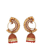 Thumbnail for Jewels Nest Gold Plated Kundan Style Red Beaded Jhumka Earrings For Women - Distacart