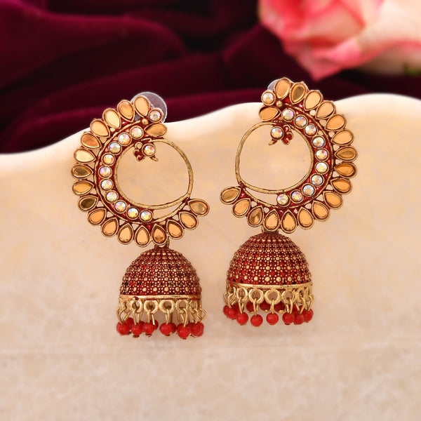 Jewels Nest Gold Plated Kundan Style Red Beaded Jhumka Earrings For Women - Distacart