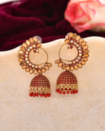 Thumbnail for Jewels Nest Gold Plated Kundan Style Red Beaded Jhumka Earrings For Women - Distacart