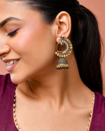 Thumbnail for Jewels Nest Gold Plated Kundan Style Black Beaded Jhumka Earrings For Women - Distacart